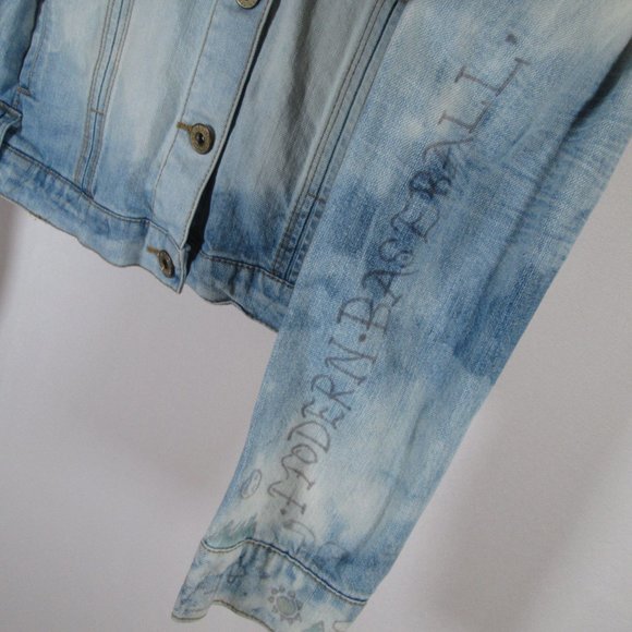 Route 66 Womens Faded Blue Jean Jacket Sz Large Band Lyrics Written Thro… - Picture 7 of 13